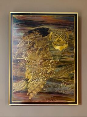 Gold Toned Owl Wall Art Print - Unbranded